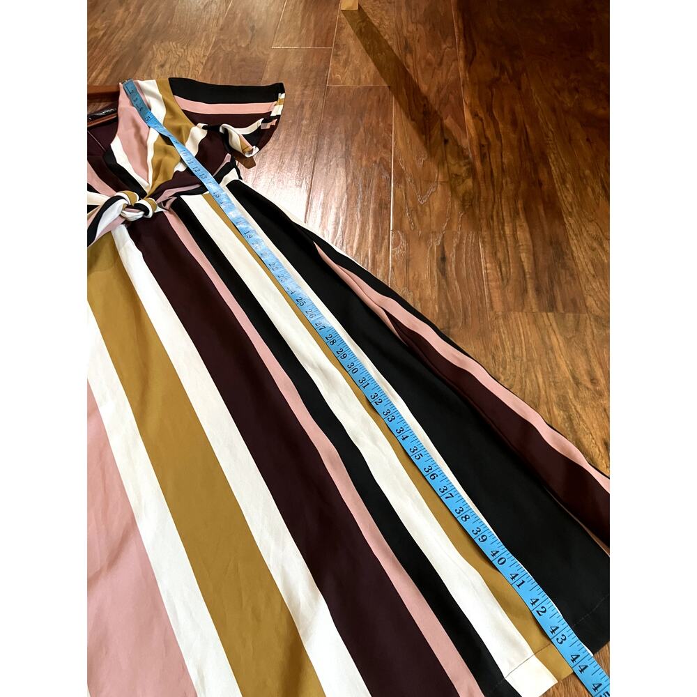 4SI3NNA Vertical Stripe Midi Dress Tie Front Fits Size Small DAY DRESS FEMININE - Picture 9 of 10